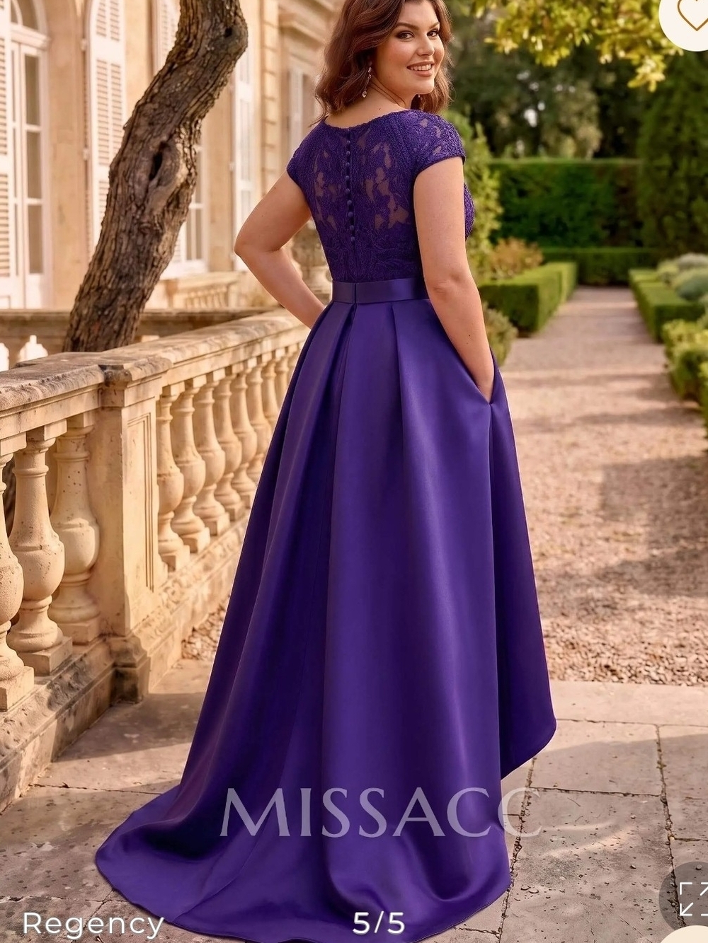 Elegant Purple Lace & Satin Evening Dress with Rhinestone Belt - Picture 4 of 8